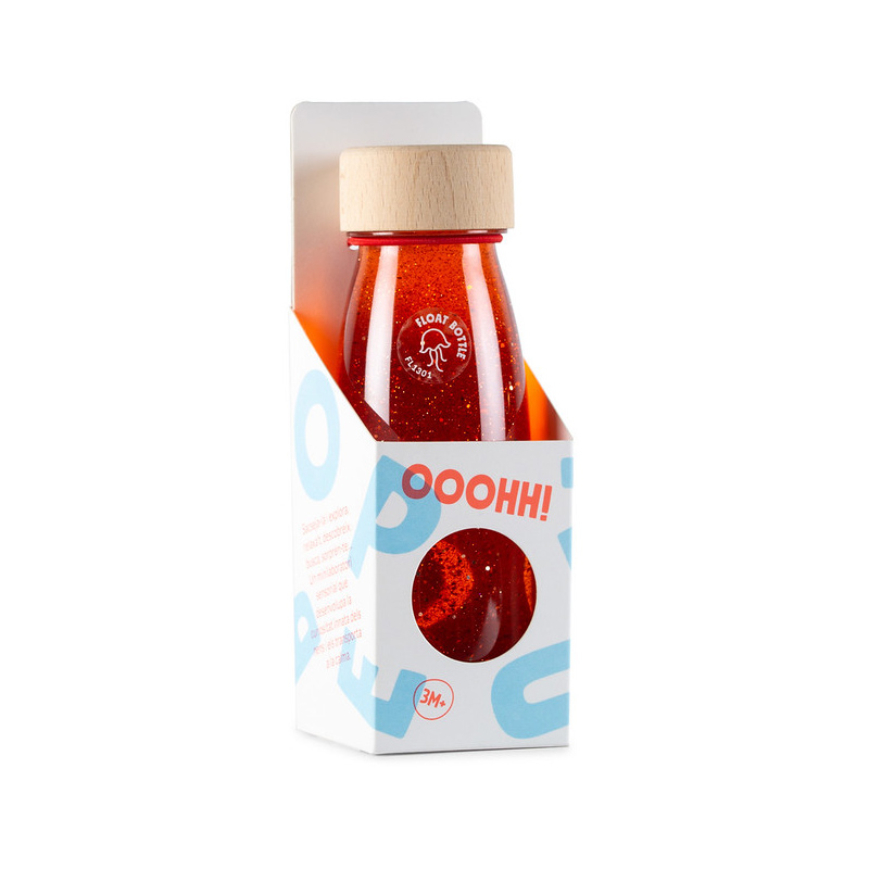 Petit Boum Botella sensorial flotante roja