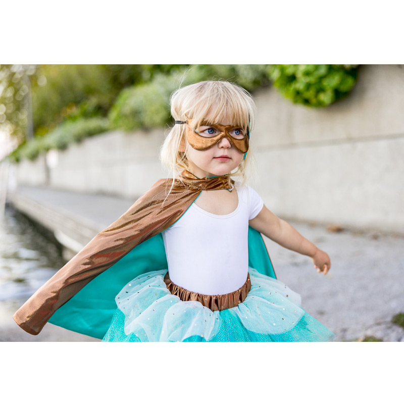 Fato com tutu, máscara e capa azul 4-6 anos