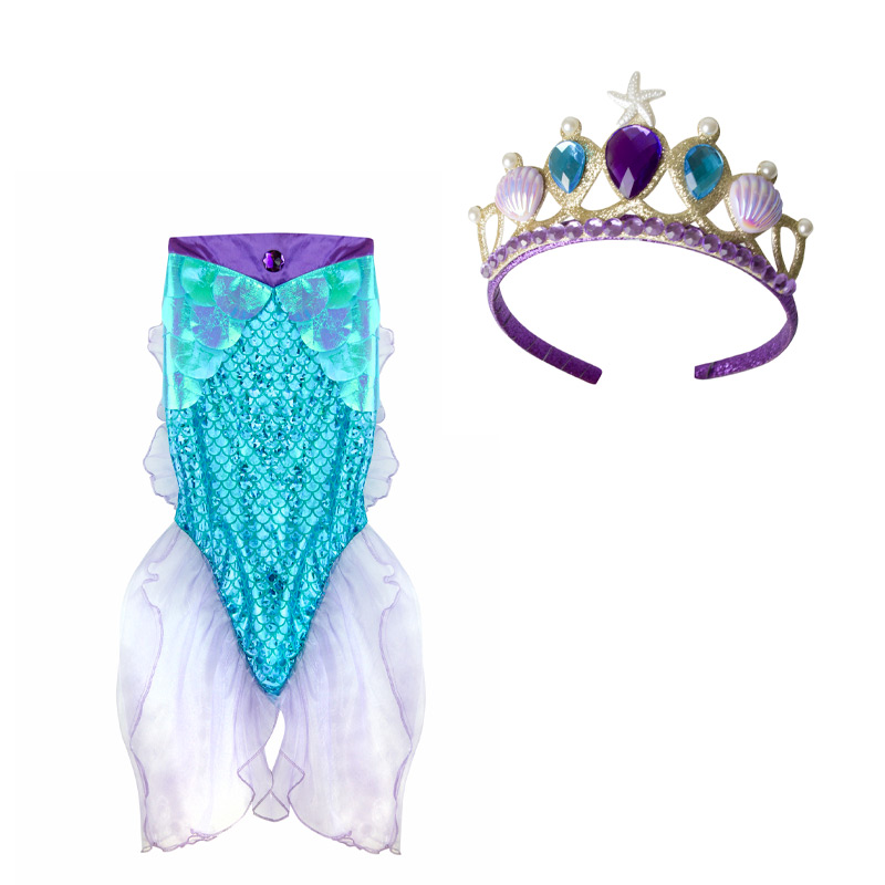 Disfraz Cola de Sirena Azul con Corona 5-6 años