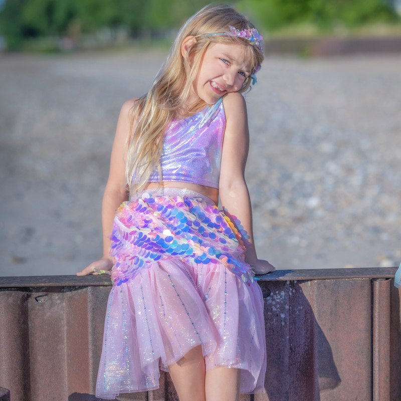 Fato de Sereia com Fita para o Cabelo Rosa 4-6 anos