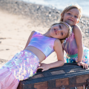 Fato de Sereia com Fita para o Cabelo Rosa 4-6 anos