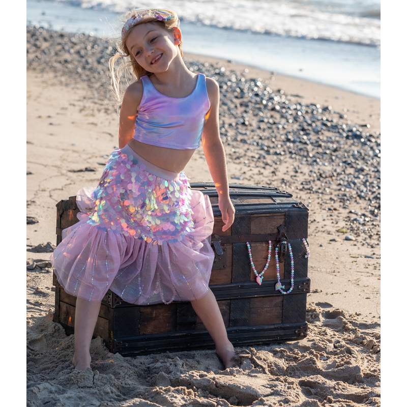 Fato de Sereia com Fita para o Cabelo Rosa 4-6 anos