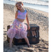 Fato de Sereia com Fita para o Cabelo Rosa 4-6 anos