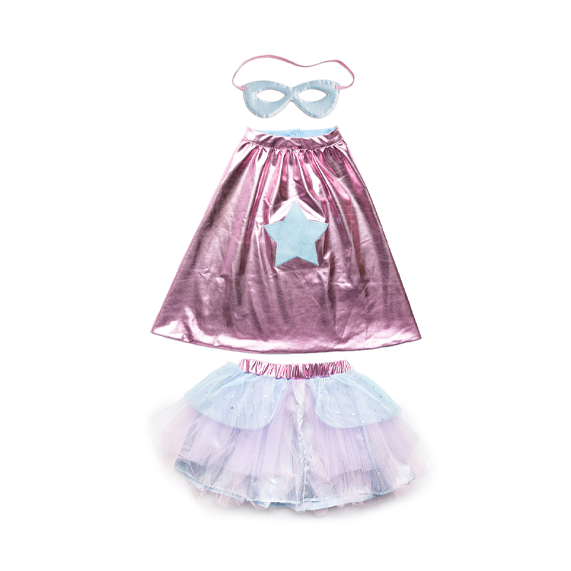 Fato Superfantástica Tutu, Capa e Máscara Metalizadas Rosa 4-6 anos