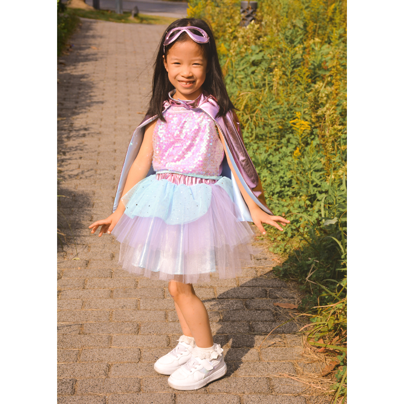 Fato Superfantástica Tutu, Capa e Máscara Metalizadas Rosa 4-6 anos