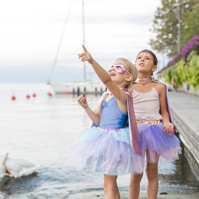 Fato Superfantástica Tutu, Capa e Máscara Metalizadas Rosa 4-6 anos