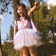 Fato Superfantástica Tutu, Capa e Máscara Metalizadas Rosa 4-6 anos