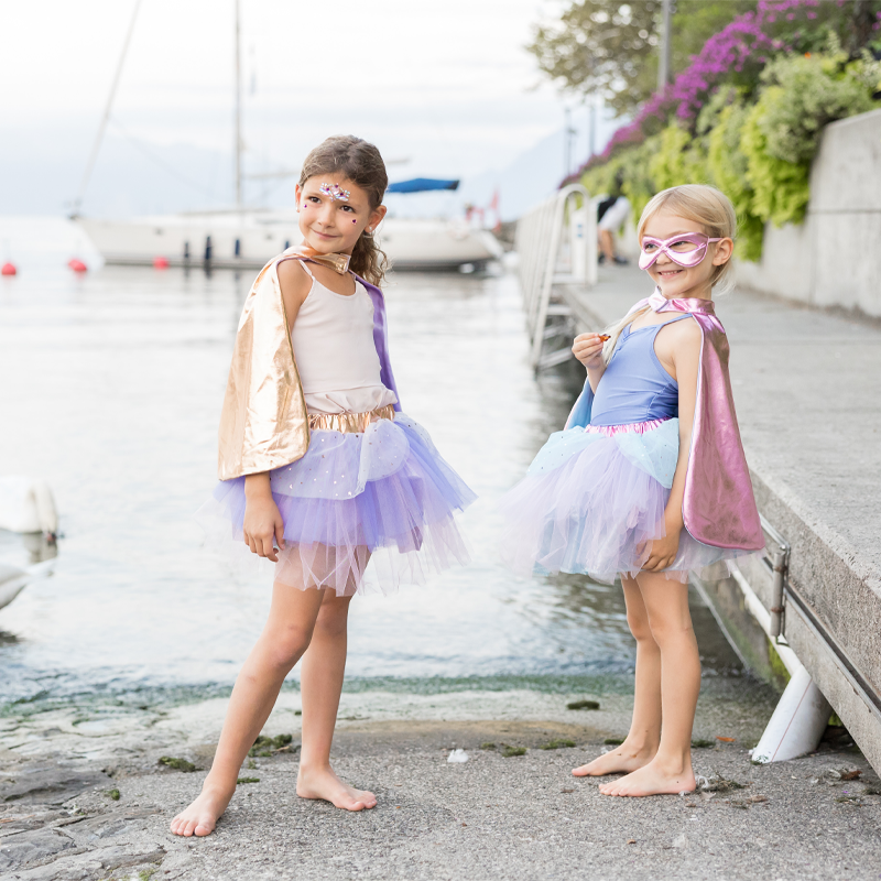 Fato Superfantástica Tutu, Capa e Máscara Metalizadas Rosa 4-6 anos