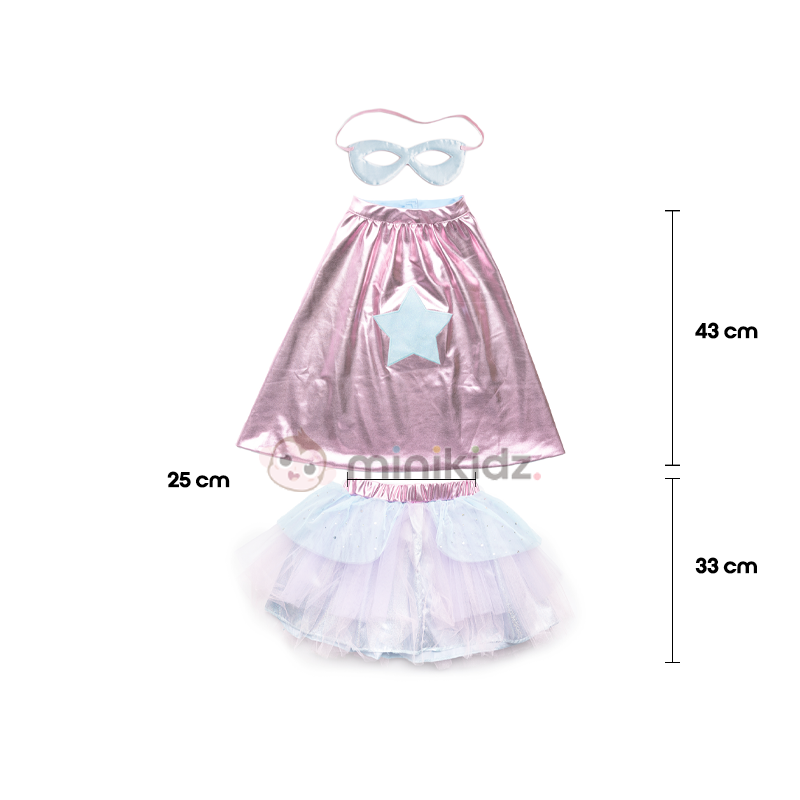Fato Superfantástica Tutu, Capa e Máscara Metalizadas Rosa 4-6 anos