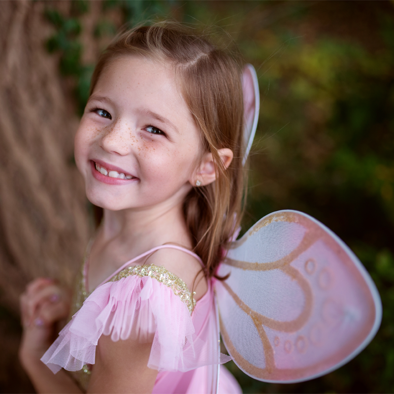 Fato Vestido Borboleta Dourado com Asas 5-7 anos