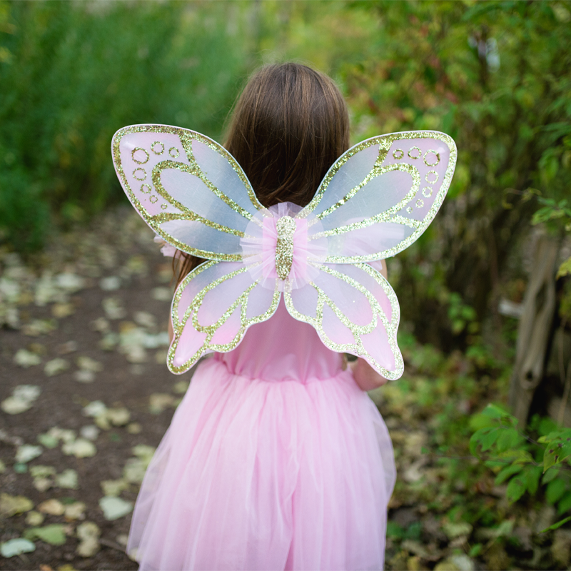 Fato Vestido Borboleta Dourado com Asas 5-7 anos