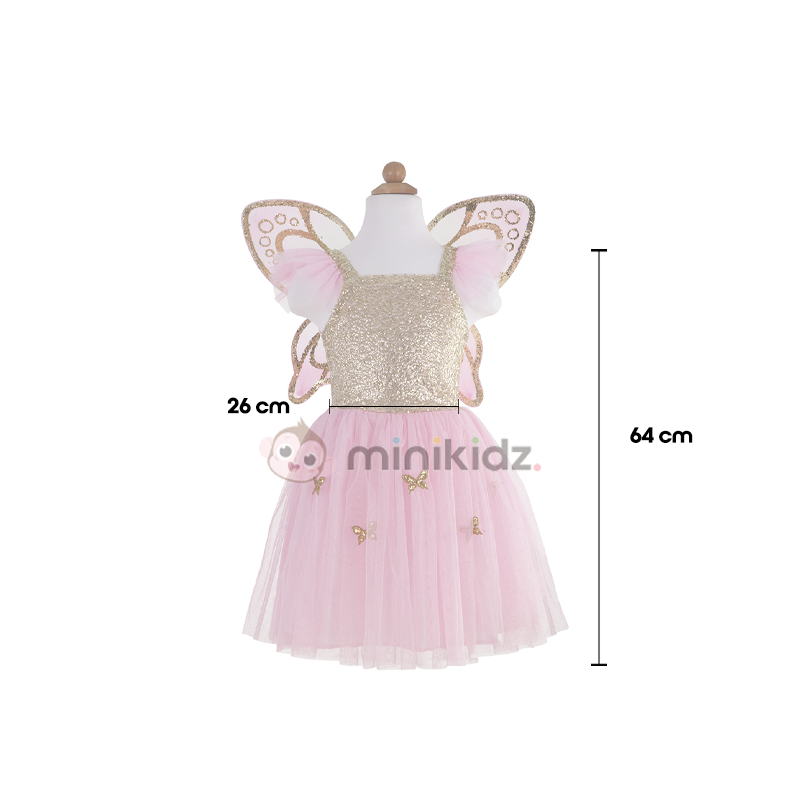 Fato Vestido Borboleta Dourado com Asas 5-7 anos