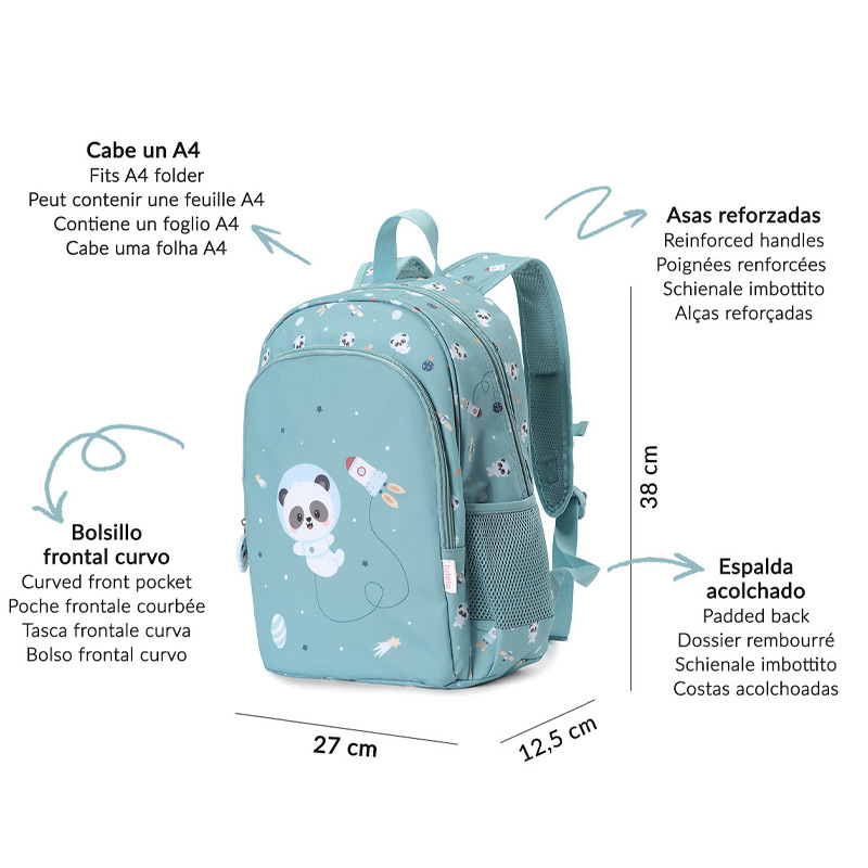 Mochila Mediana Pandas in Space con llavero personalizable