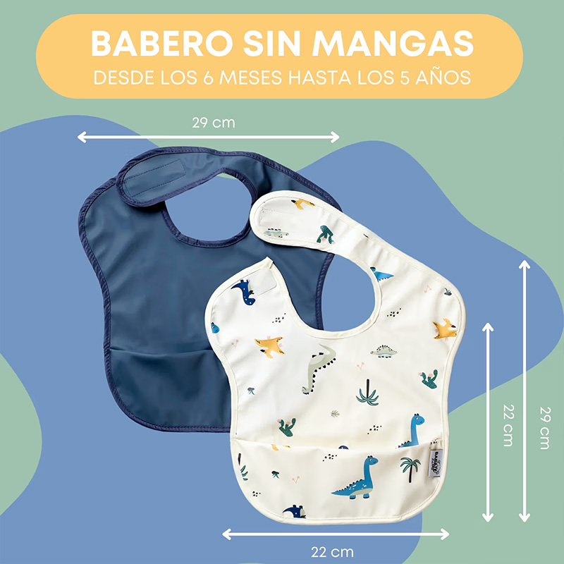 Pack 2 baberos sin mangas Dinosaurios Azul