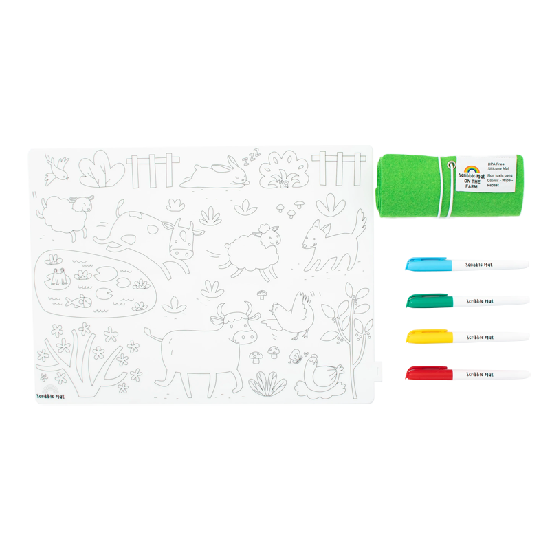 Scribble Mat Tapete reutilizable para colorear: En la Granja
