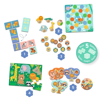 Set de 5 juegos educativos: Animales salvajes Set de 5 juegos educativos: Animales salvajes