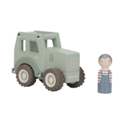 Tractor de madera verde con granjero de Little Dutch