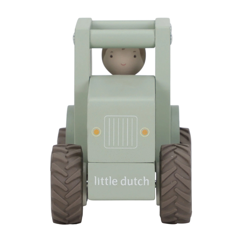 Tractor de madera verde con granjero de Little Dutch